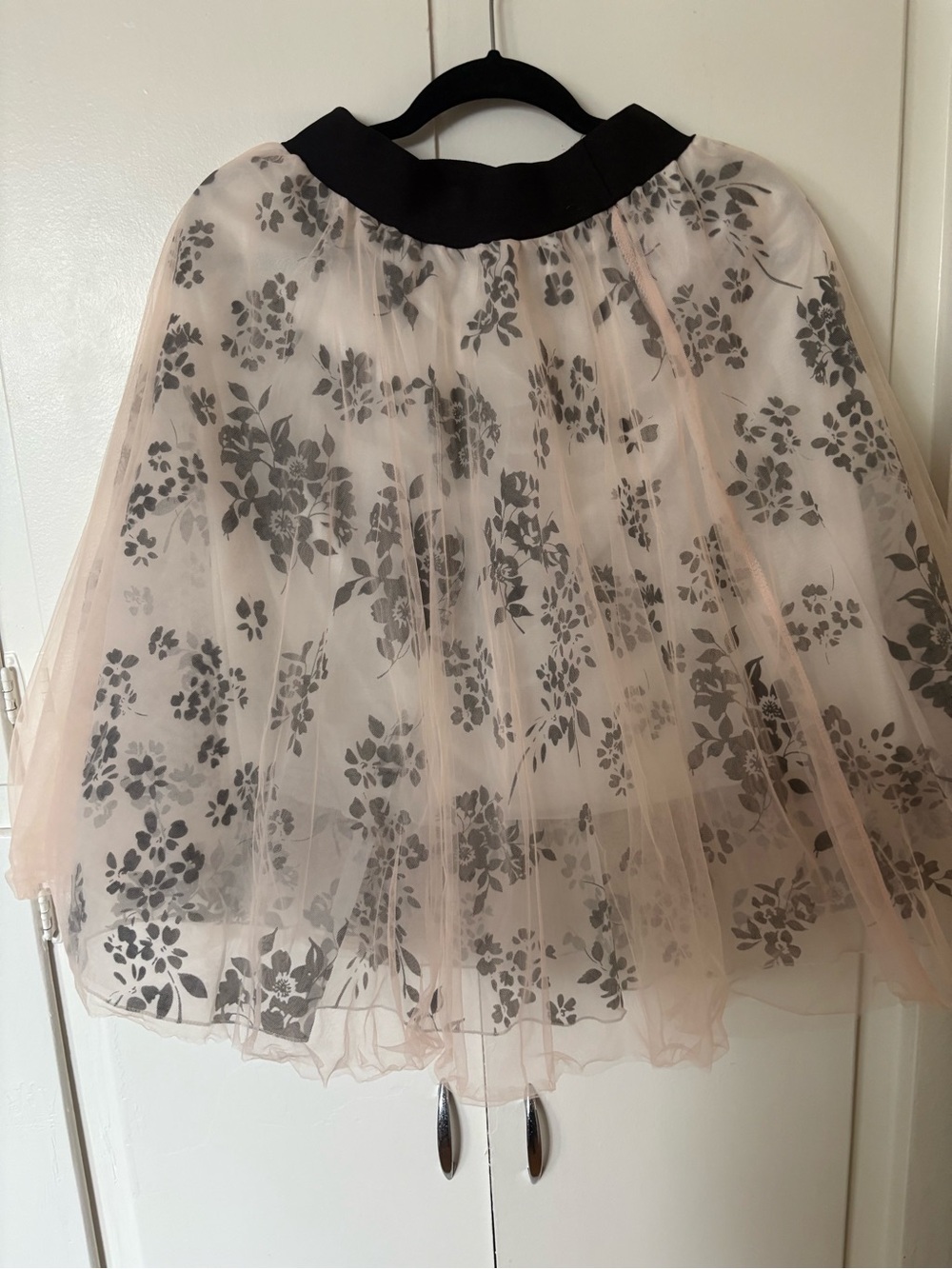 Women’s Black Floral Tulle Skirt – Pink Overlay